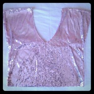 Anthropologie Pink Shimmer Boxy Crop Top